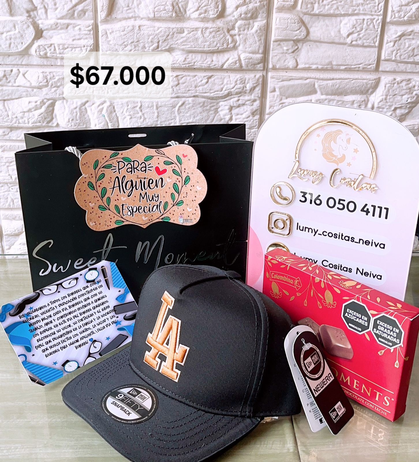02.GORRA, CHOCOLATE Y BOLSA DE REGALO 🧢 $67.000 🍫