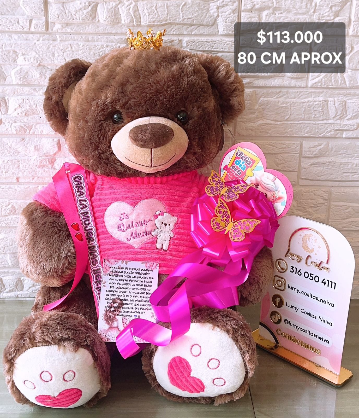 16. PELUCHE DECORADO Y PERFUMADO 🧸CON CINTA PERSONALIZADA 🧸 MOÑO Y CARTA DEDICATORIA. 😍