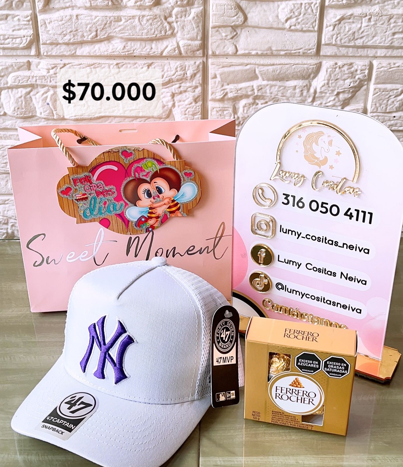 04.GORRA, CHOCOLATE Y BOLSA DE REGALO 🧢 $70.000 🍫