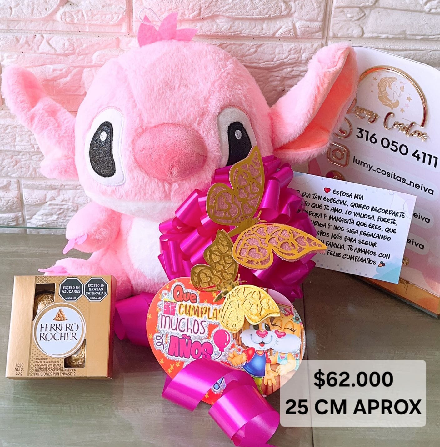 13. PELUCHE DECORADO Y PERFUMADO, CHOCOLATES 🧸CON CINTA PERSONALIZADA 🧸 MOÑO Y CARTA DEDICATORIA. 😍