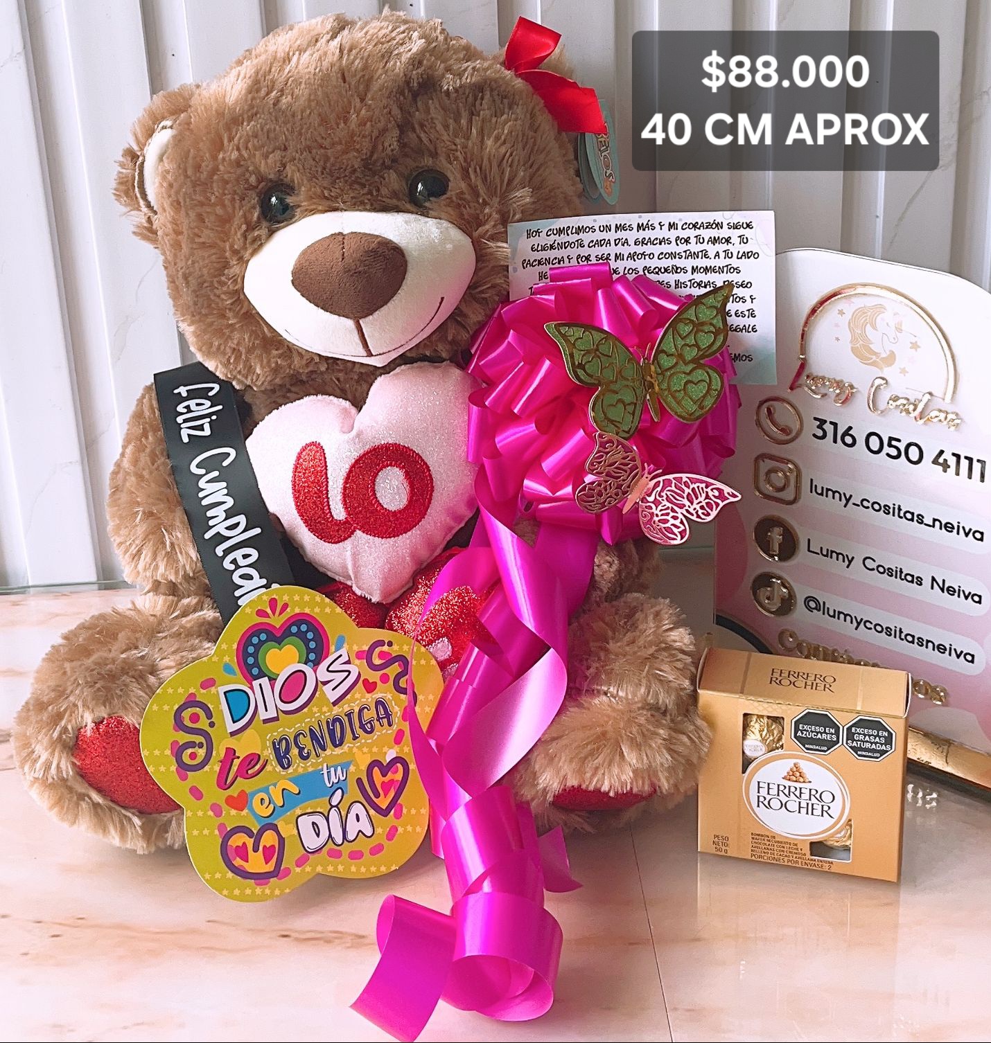 06. PELUCHE DECORADO Y PERFUMADO, CHOCOLATES 🧸CON CINTA PERSONALIZADA 🧸 MOÑO Y CARTA DEDICATORIA. 😍