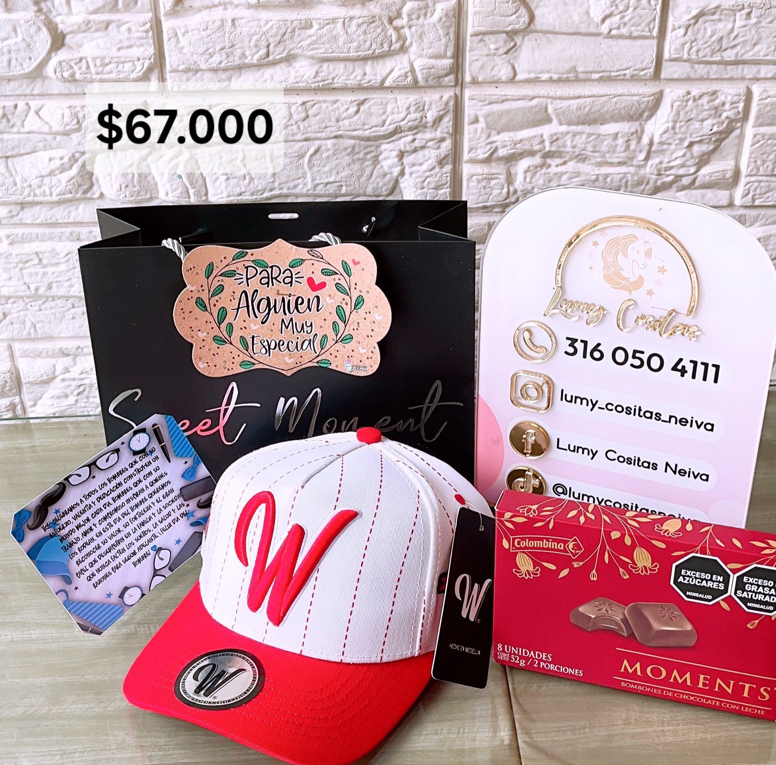 14.GORRA, CHOCOLATE Y BOLSA DE REGALO 🧢 $67.000 🍫