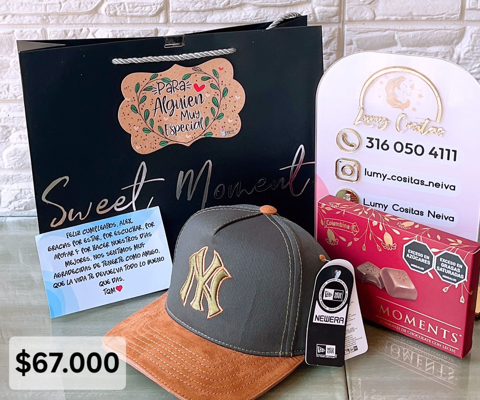 18.GORRA, CHOCOLATE Y BOLSA DE REGALO 🧢 $67.000 🍫