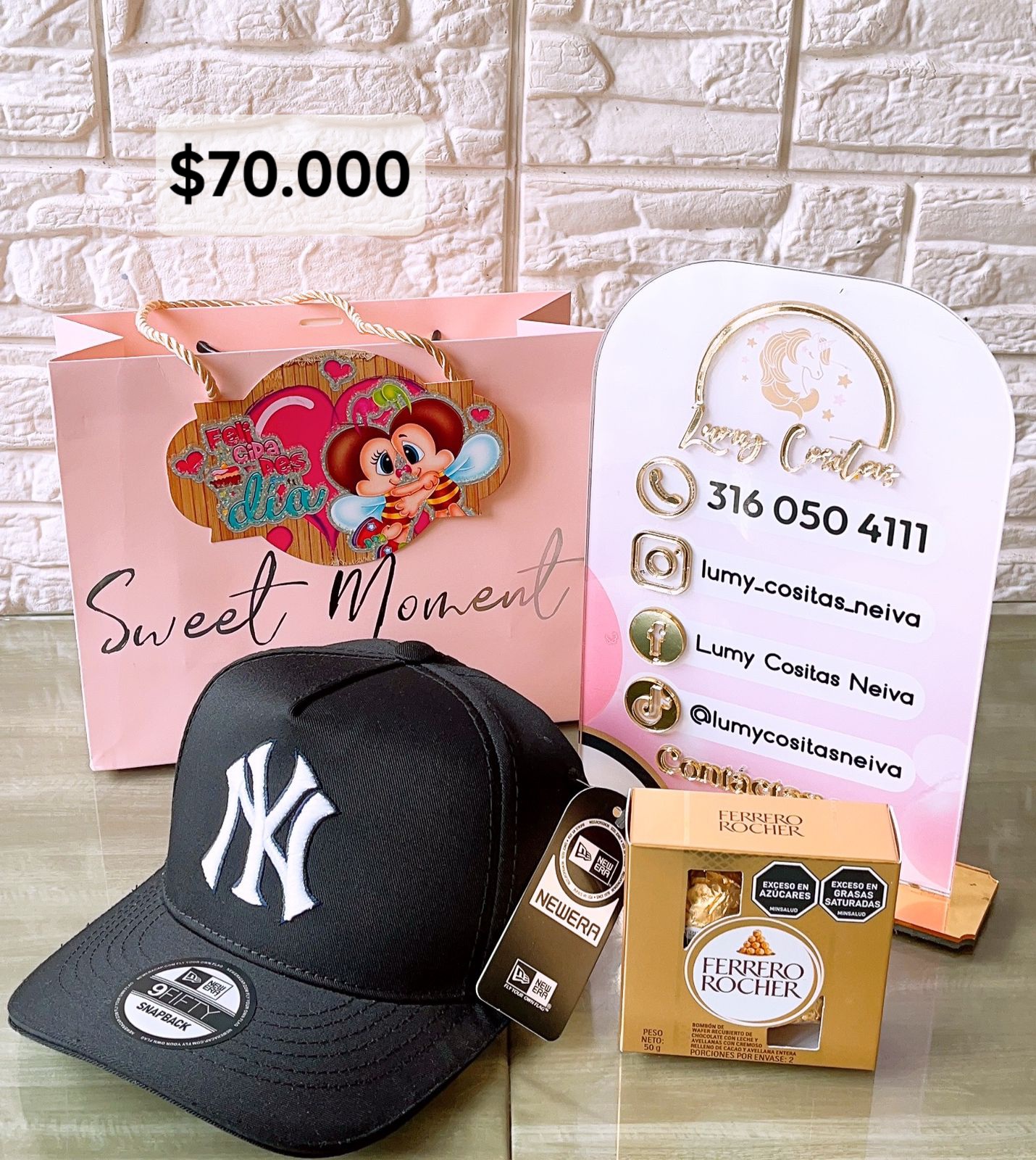 10.GORRA, CHOCOLATE Y BOLSA DE REGALO 🧢 $70.000 🍫