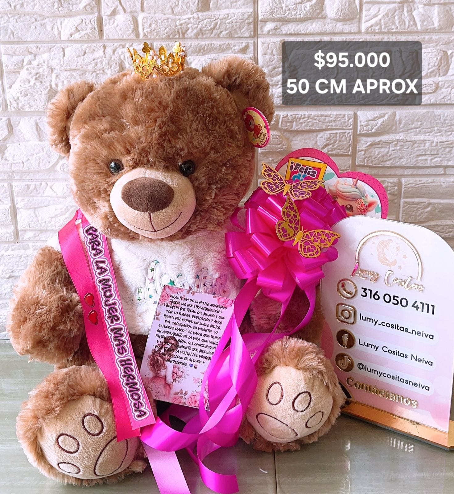 18. PELUCHE DECORADO Y PERFUMADO 🧸CON CINTA PERSONALIZADA 🧸 MOÑO Y CARTA DEDICATORIA. 😍