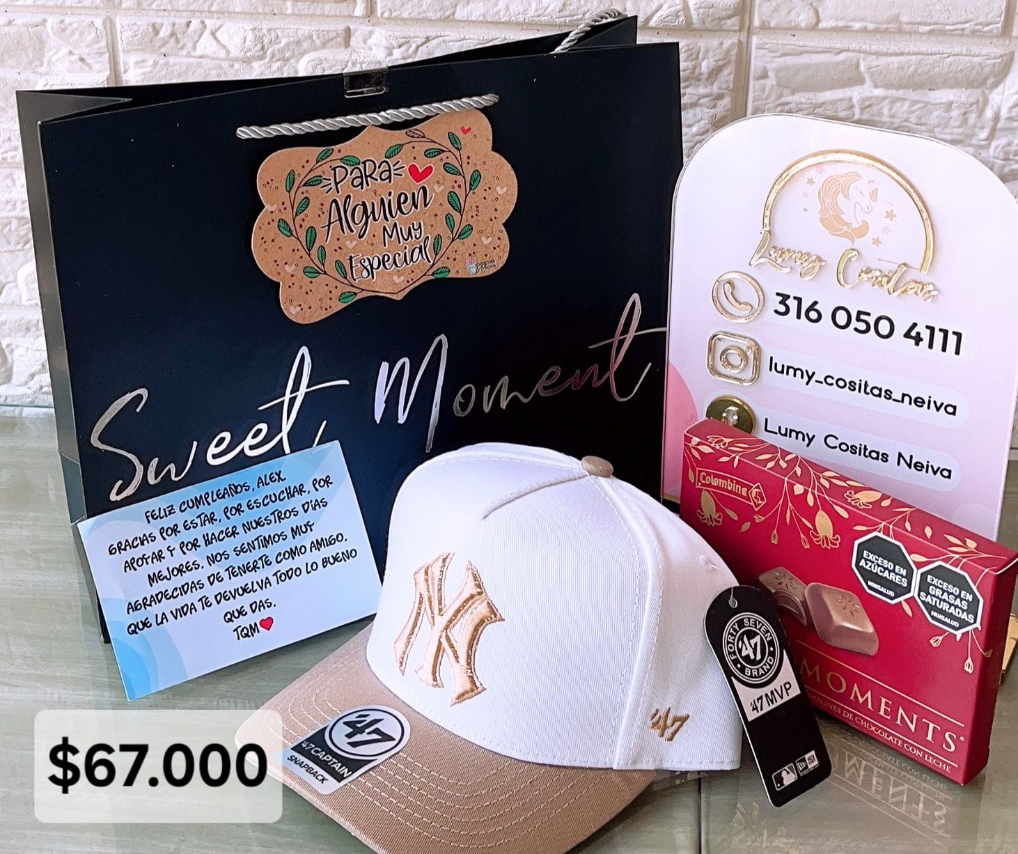 24.GORRA, CHOCOLATE Y BOLSA DE REGALO 🧢 $67.000 🍫