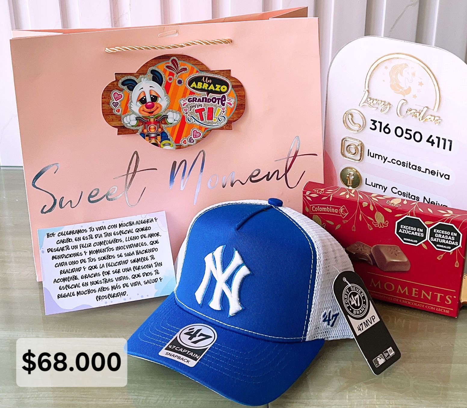 08.GORRA, CHOCOLATE Y BOLSA DE REGALO 🧢 $68.000 🍫
