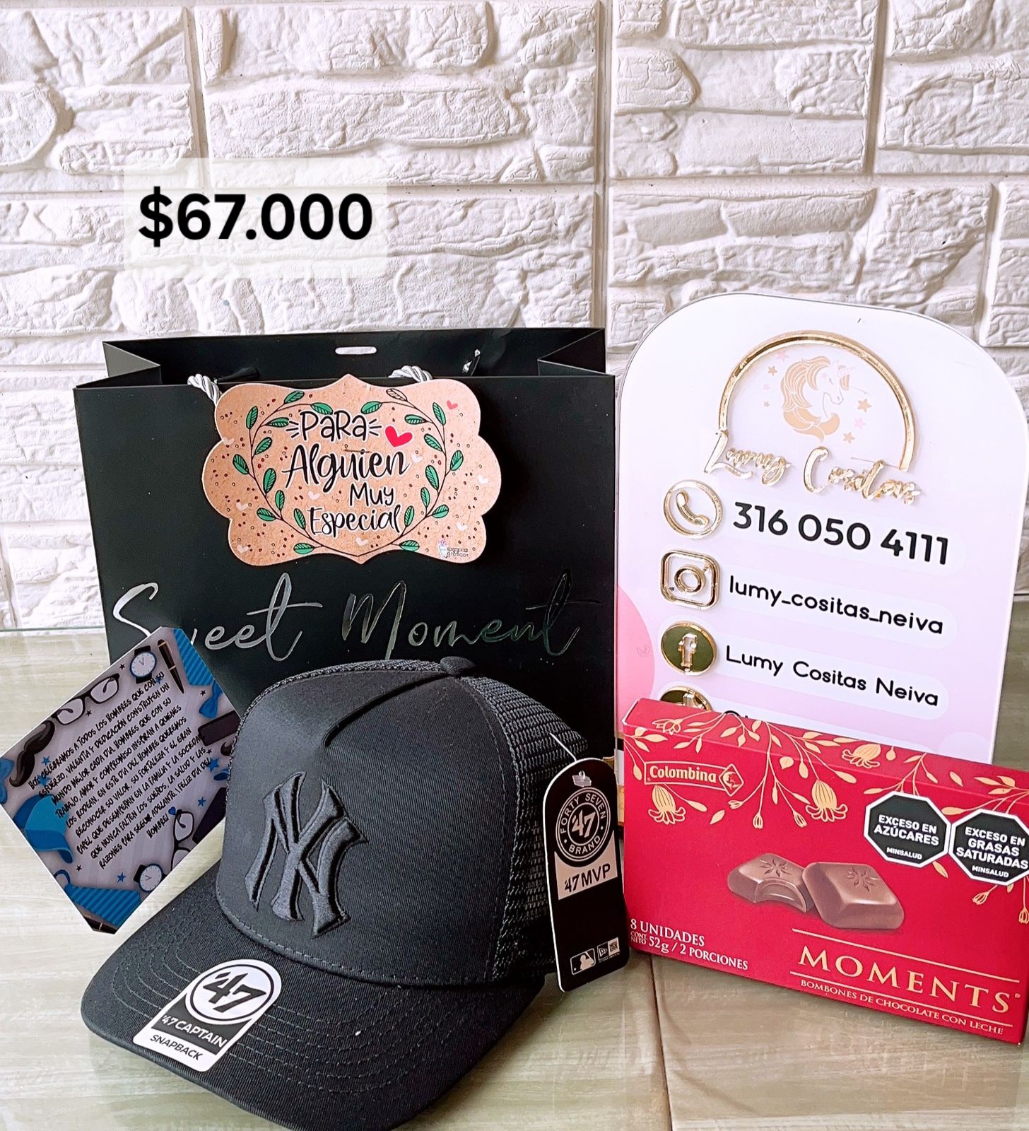 01.GORRA, CHOCOLATE Y BOLSA DE REGALO 🧢 $67.000 🍫
