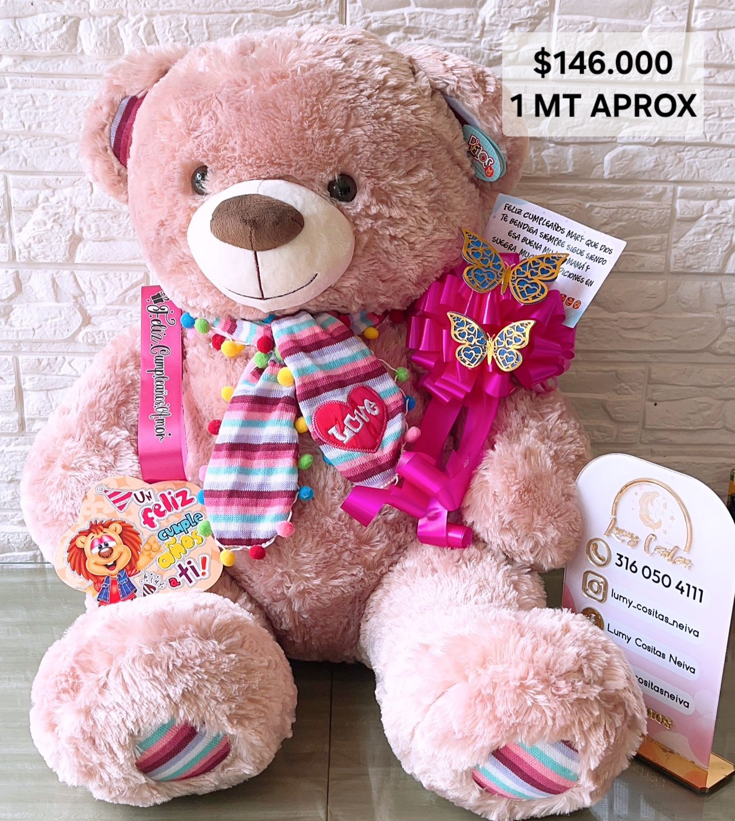 19. PELUCHE DECORADO Y PERFUMADO 🧸CON CINTA PERSONALIZADA 🧸 MOÑO Y CARTA DEDICATORIA. 😍