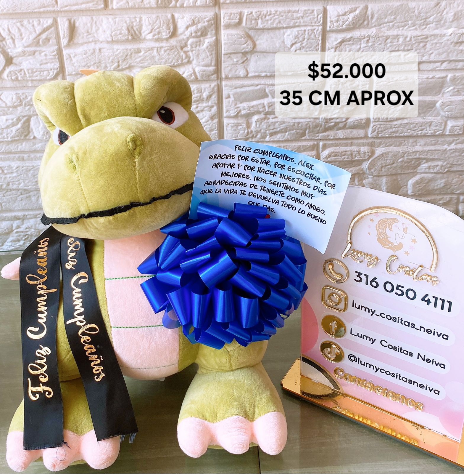 13. PELUCHE DECORADO Y PERFUMADO 🧸CON CINTA PERSONALIZADA 🧸 MOÑO Y CARTA DEDICATORIA. 😍
