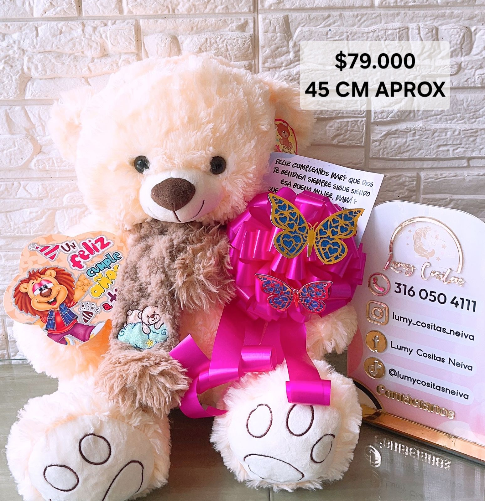 11. PELUCHE DECORADO Y PERFUMADO 🧸CON CINTA PERSONALIZADA 🧸 MOÑO Y CARTA DEDICATORIA. 😍