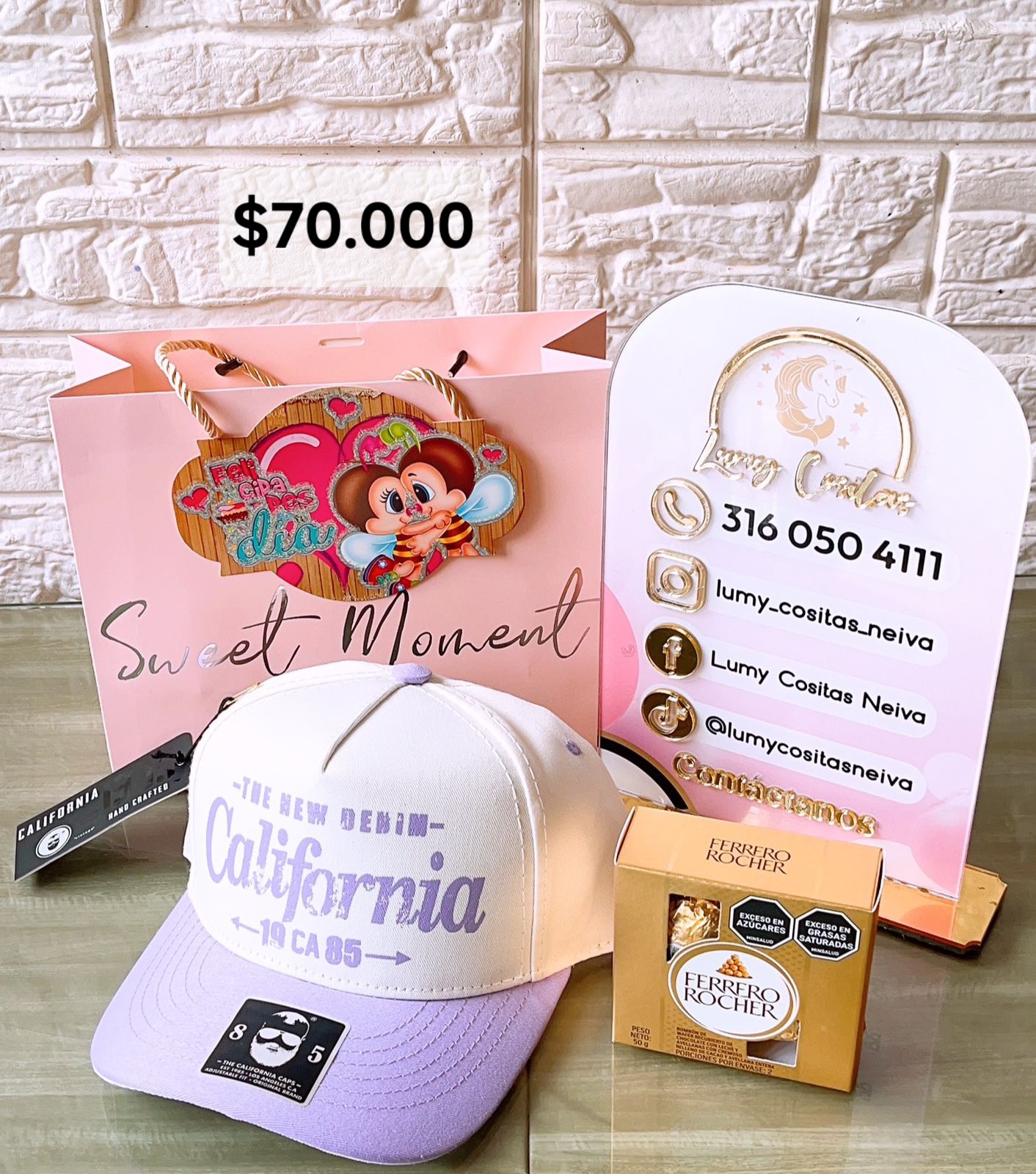 03.GORRA, CHOCOLATE Y BOLSA DE REGALO 🧢 $70.000 🍫