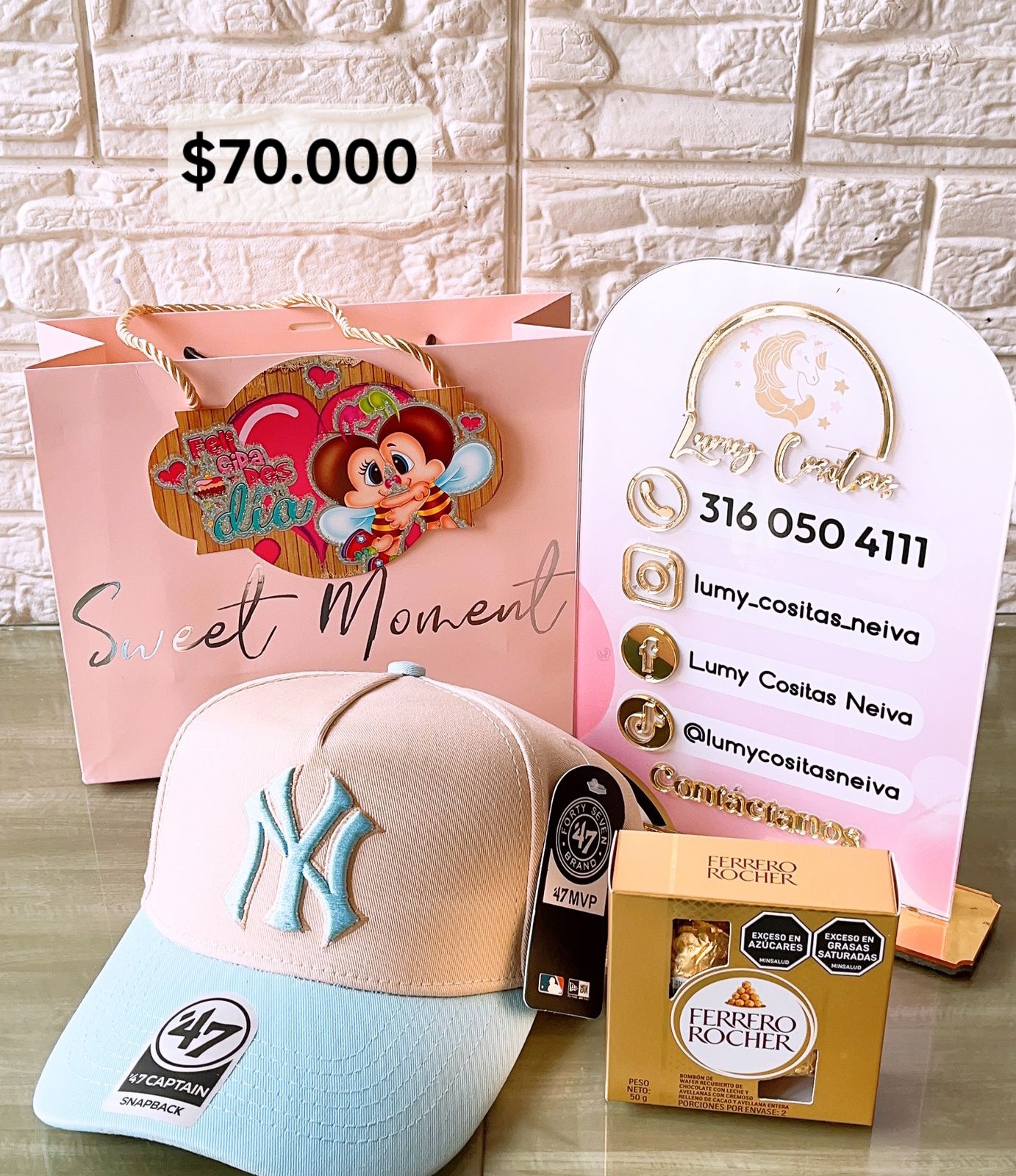 02.GORRA, CHOCOLATE Y BOLSA DE REGALO 🧢 $70.000 🍫