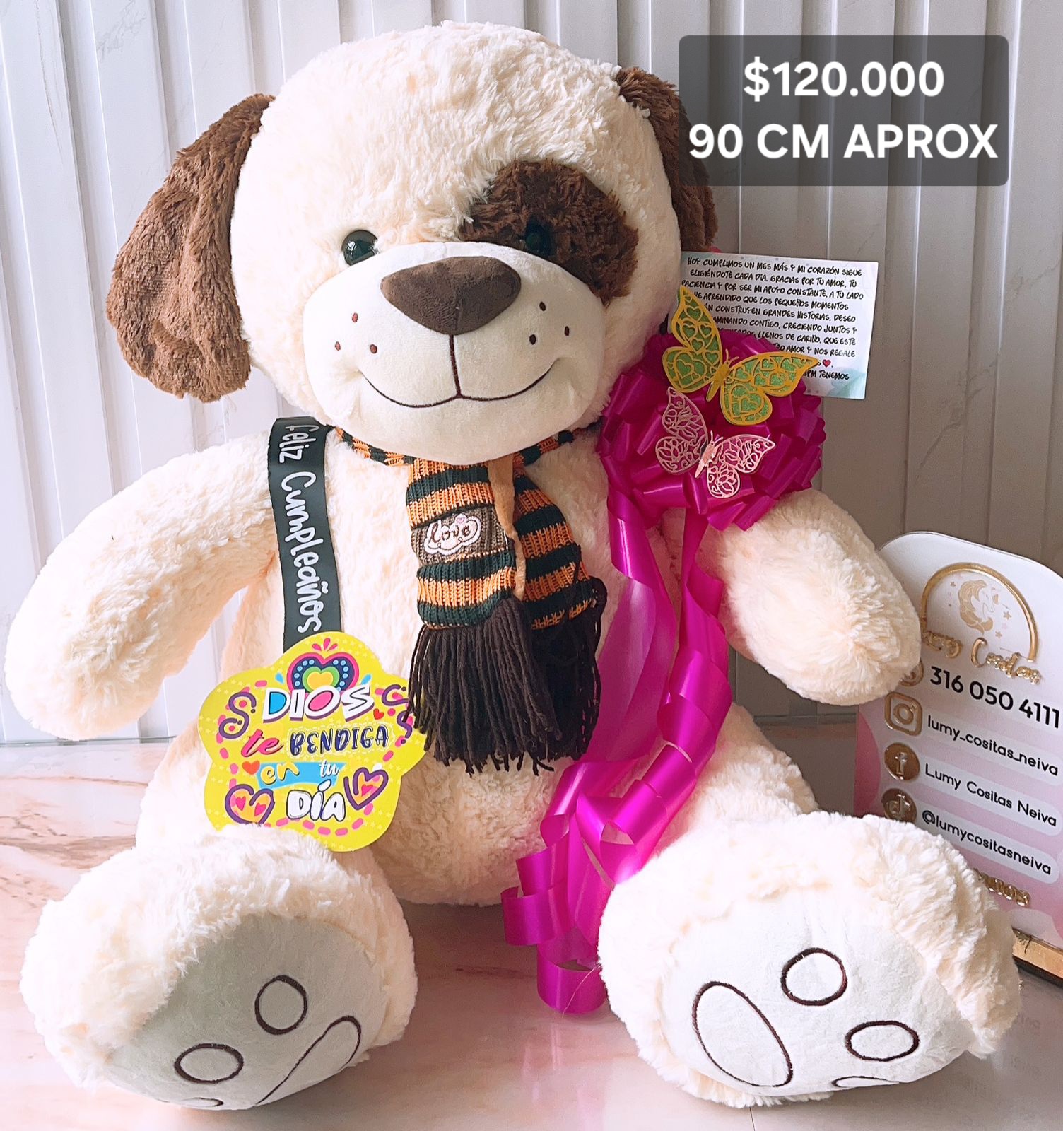 11. PELUCHE DECORADO Y PERFUMADO 🧸CON CINTA PERSONALIZADA 🧸 MOÑO Y CARTA DEDICATORIA. 😍
