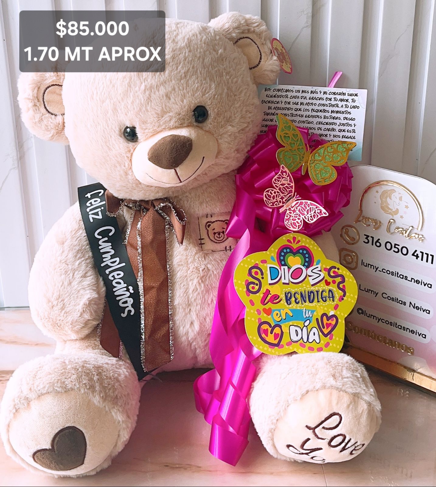 12. PELUCHE DECORADO Y PERFUMADO 🧸CON CINTA PERSONALIZADA 🧸 MOÑO Y CARTA DEDICATORIA. 😍