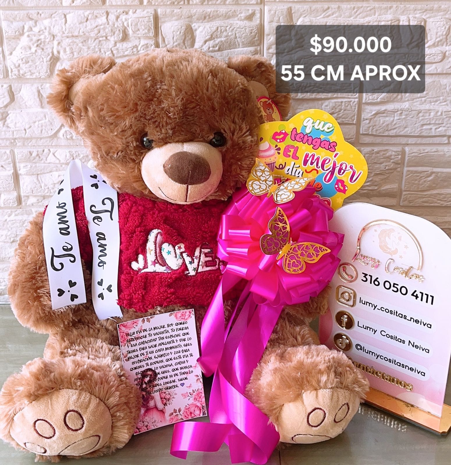02. PELUCHE DECORADO Y PERFUMADO 🧸CON CINTA PERSONALIZADA 🧸 MOÑO Y CARTA DEDICATORIA. 😍