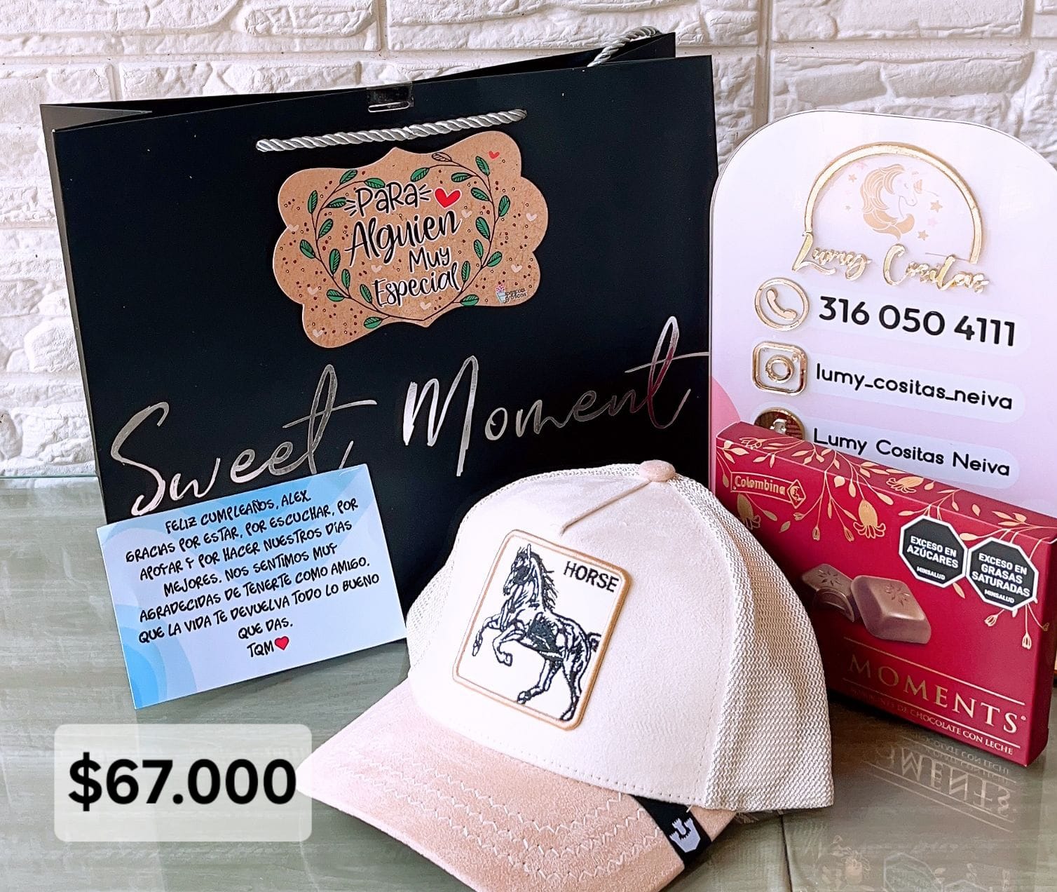 15.GORRA, CHOCOLATE Y BOLSA DE REGALO 🧢 $67.000 🍫