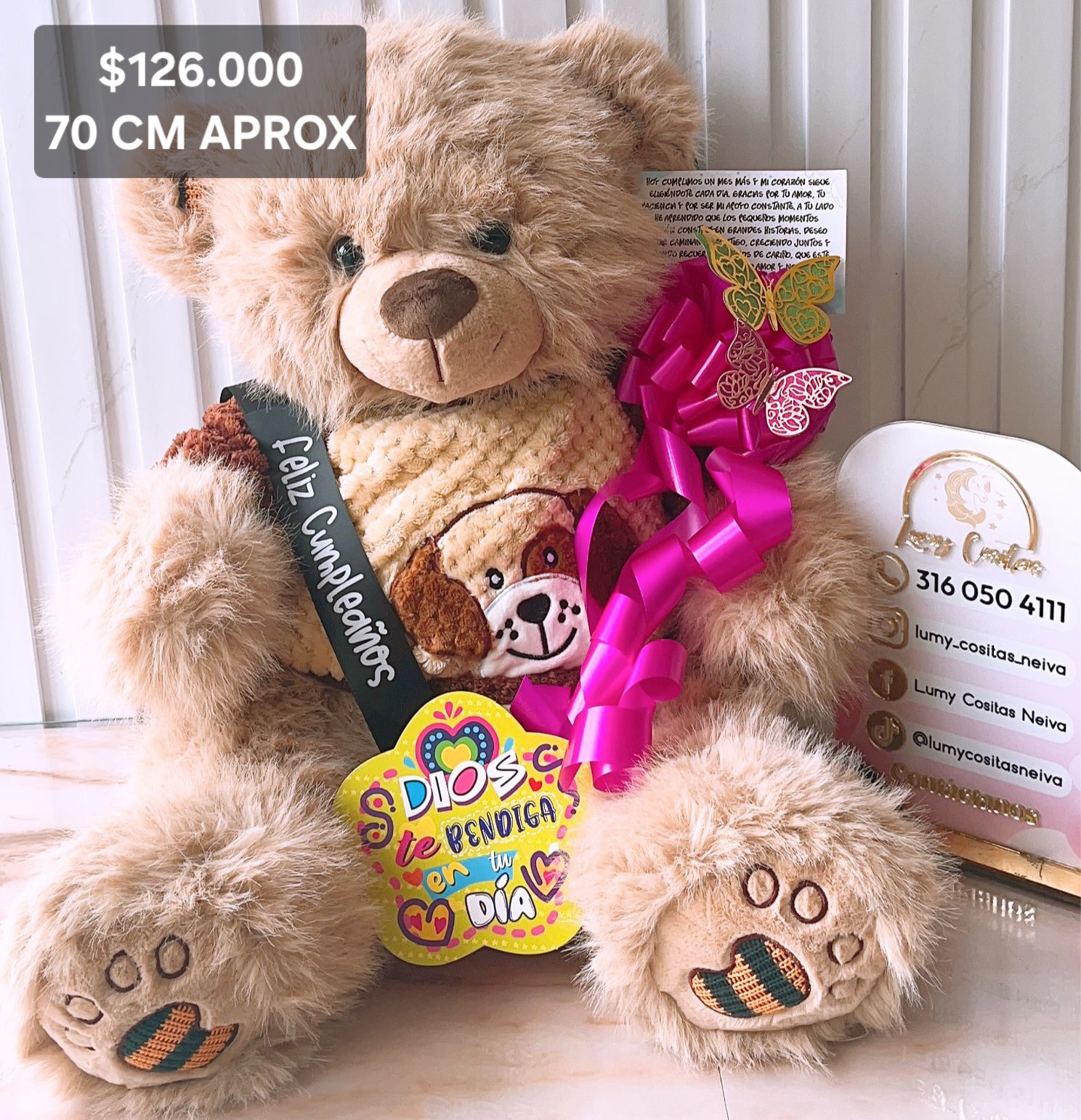 10. PELUCHE DECORADO Y PERFUMADO 🧸CON CINTA PERSONALIZADA 🧸 MOÑO Y CARTA DEDICATORIA. 😍