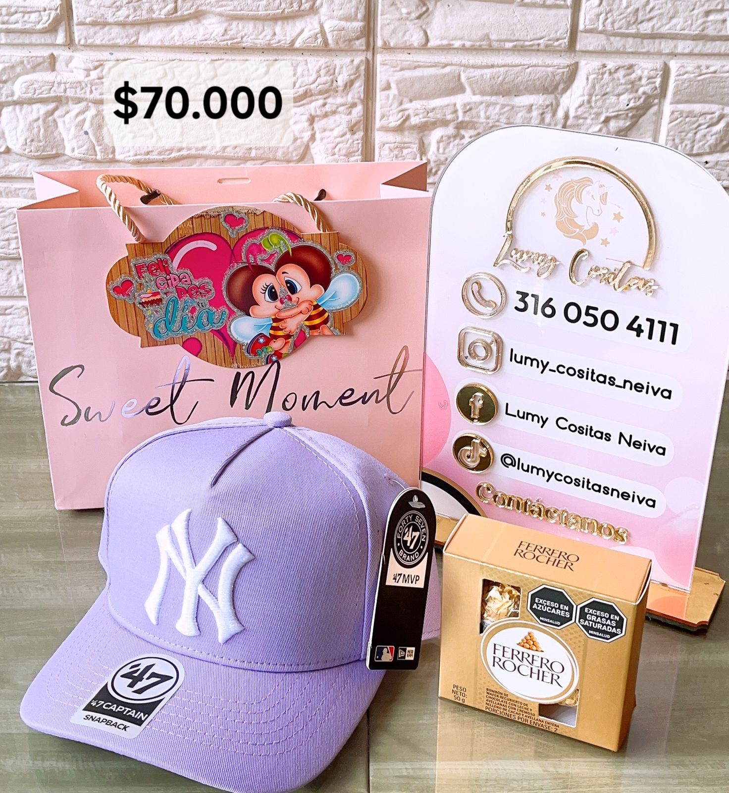 15.GORRA, CHOCOLATE Y BOLSA DE REGALO 🧢 $70.000 🍫