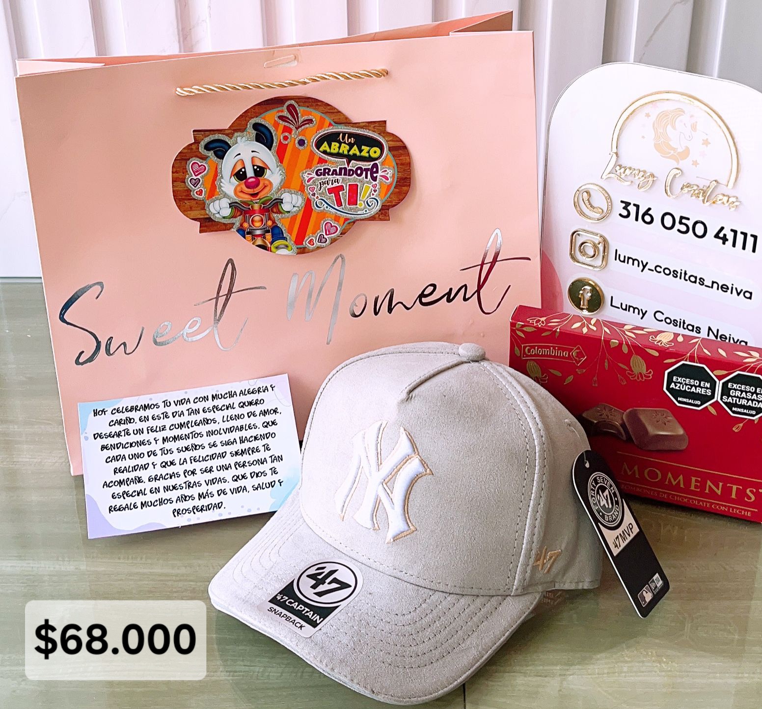 09.GORRA, CHOCOLATE Y BOLSA DE REGALO 🧢 $68.000 🍫