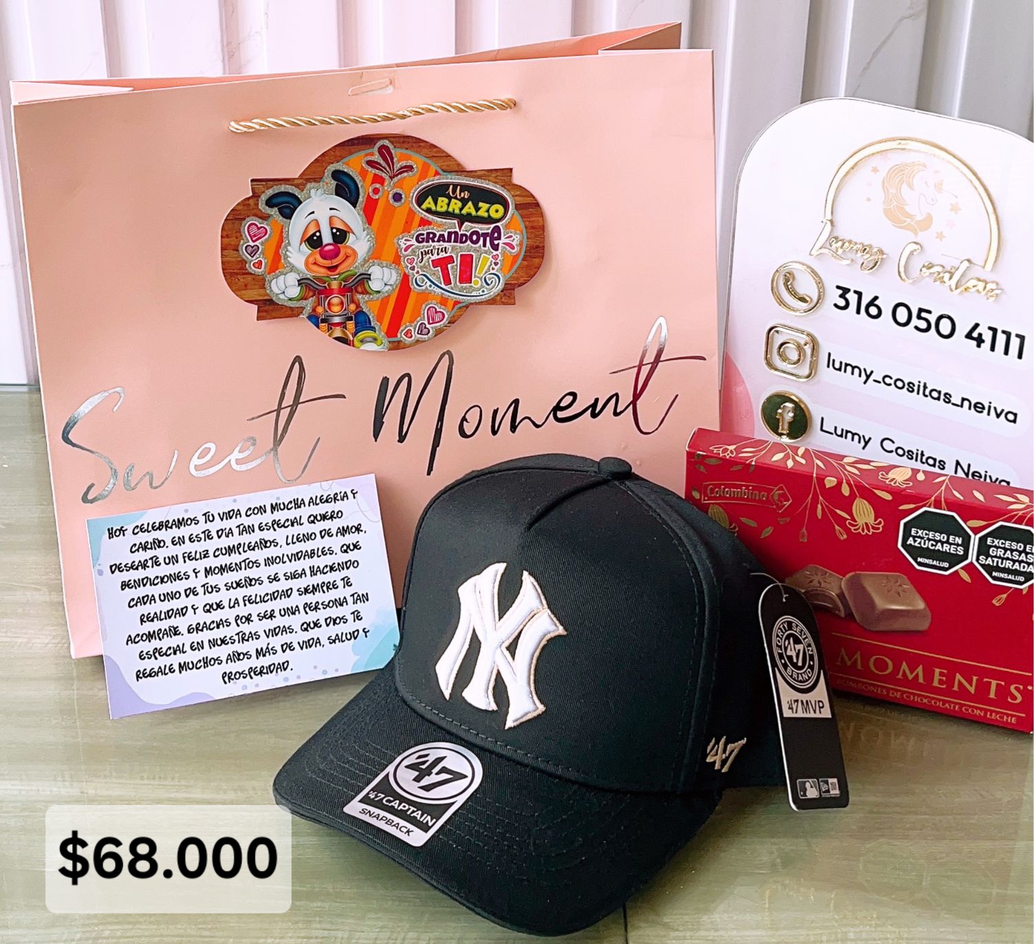 12.GORRA, CHOCOLATE Y BOLSA DE REGALO 🧢 $68.000 🍫