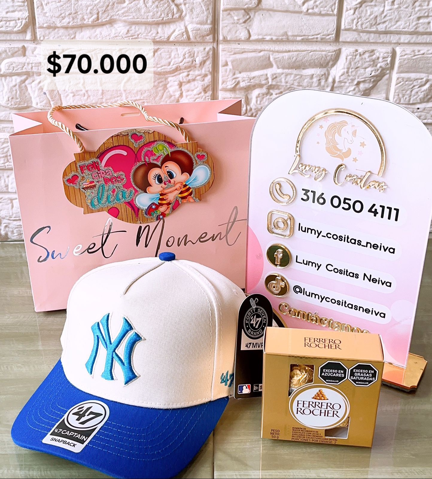 19.GORRA, CHOCOLATE Y BOLSA DE REGALO 🧢 $70.000 🍫