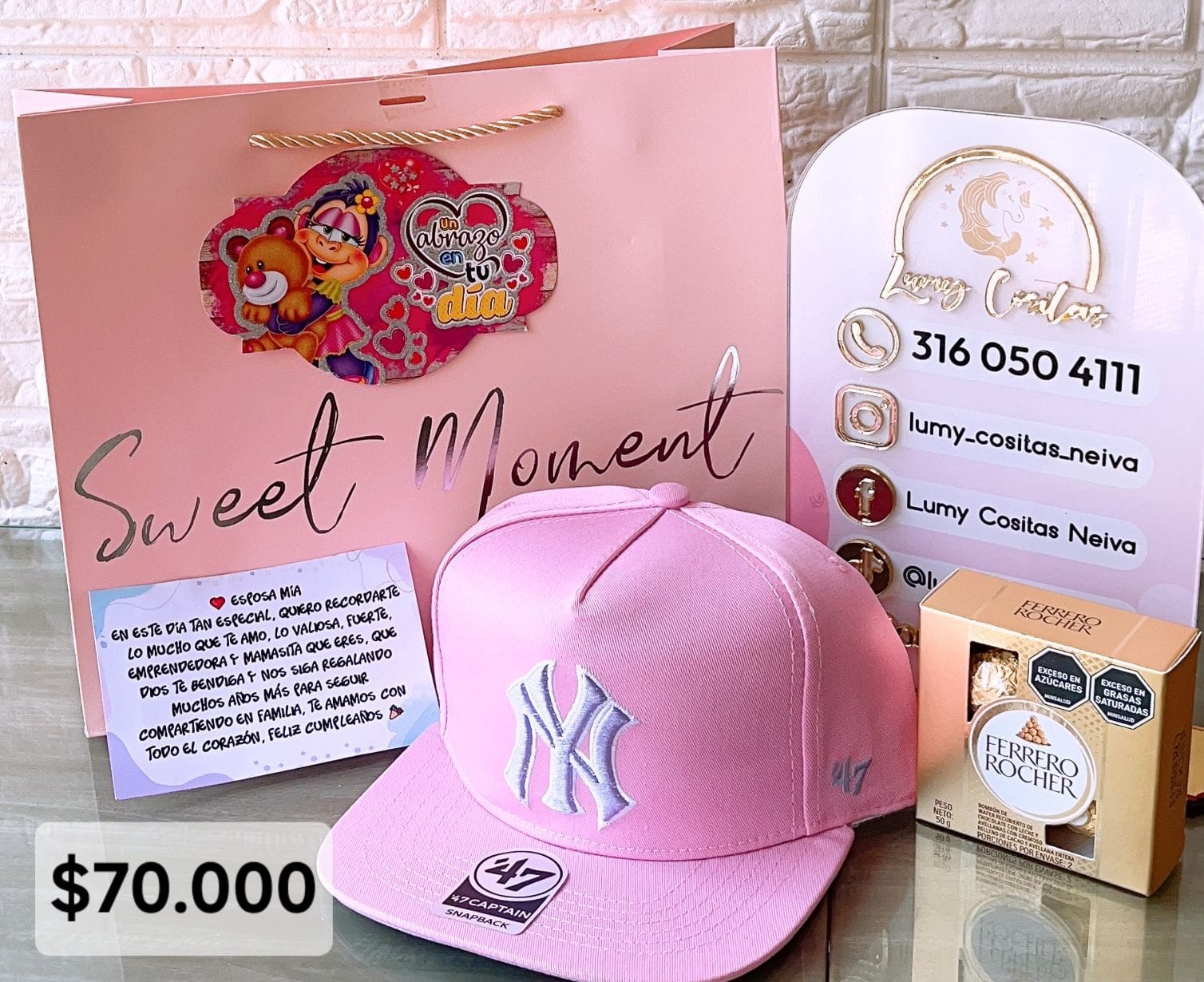 13.GORRA, CHOCOLATE Y BOLSA DE REGALO 🧢 $70.000 🍫
