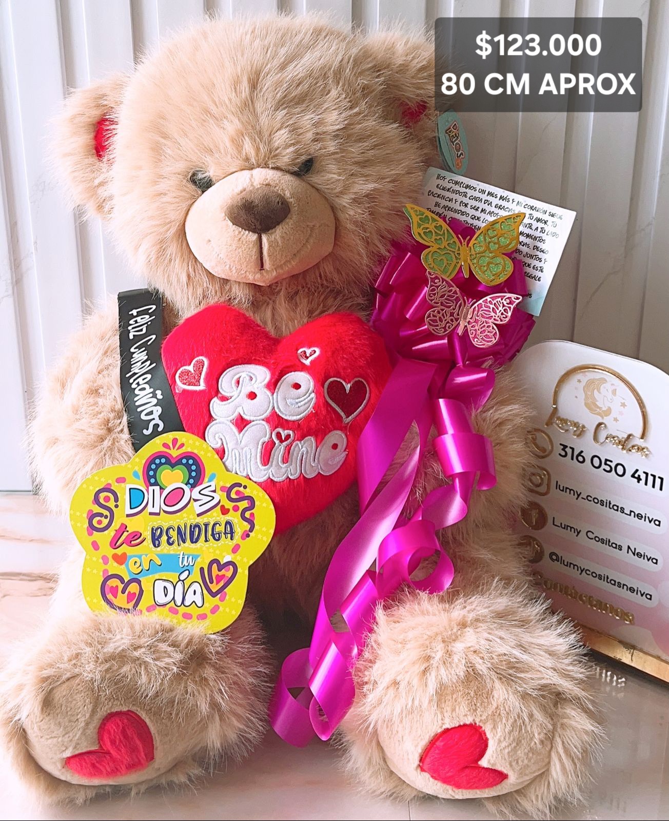 04. PELUCHE DECORADO Y PERFUMADO 🧸CON CINTA PERSONALIZADA 🧸 MOÑO Y CARTA DEDICATORIA. 😍