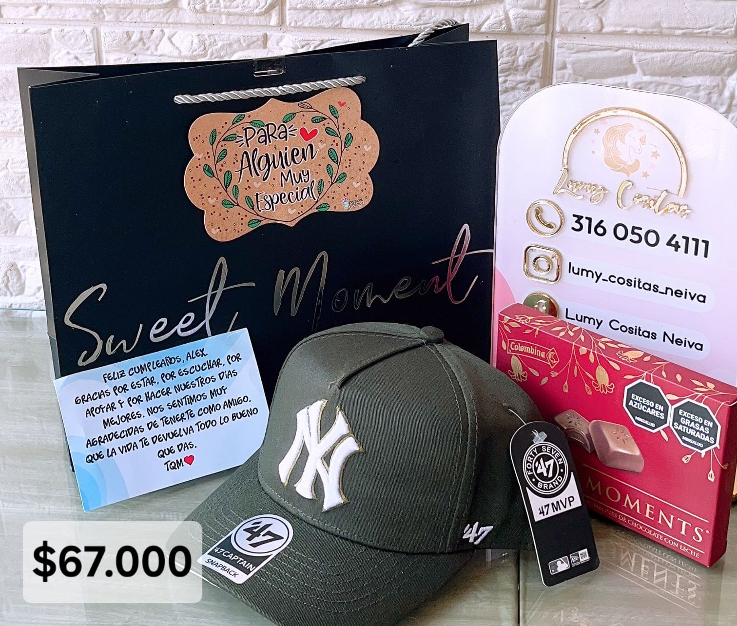 11.GORRA, CHOCOLATE Y BOLSA DE REGALO 🧢 $67.000 🍫