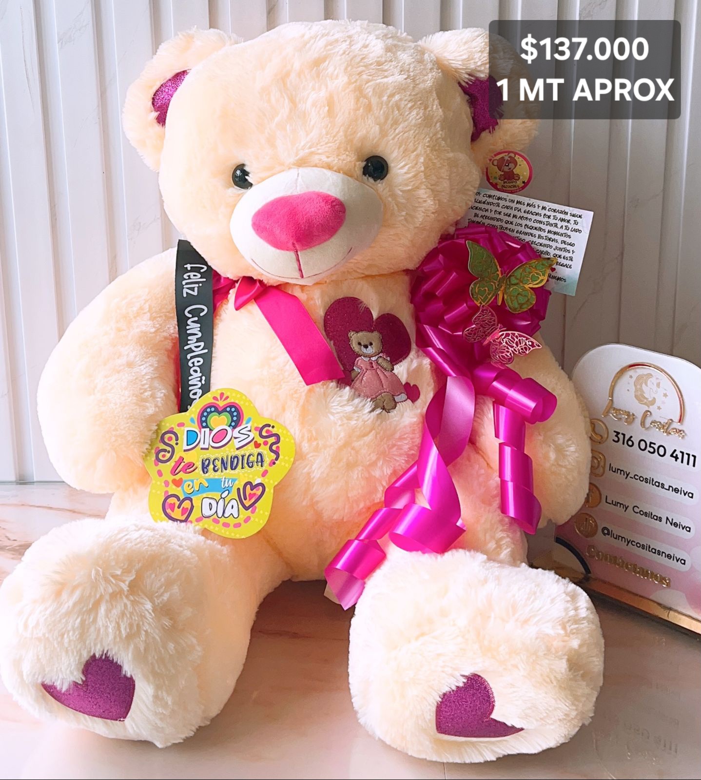 08. PELUCHE DECORADO Y PERFUMADO 🧸CON CINTA PERSONALIZADA 🧸 MOÑO Y CARTA DEDICATORIA. 😍