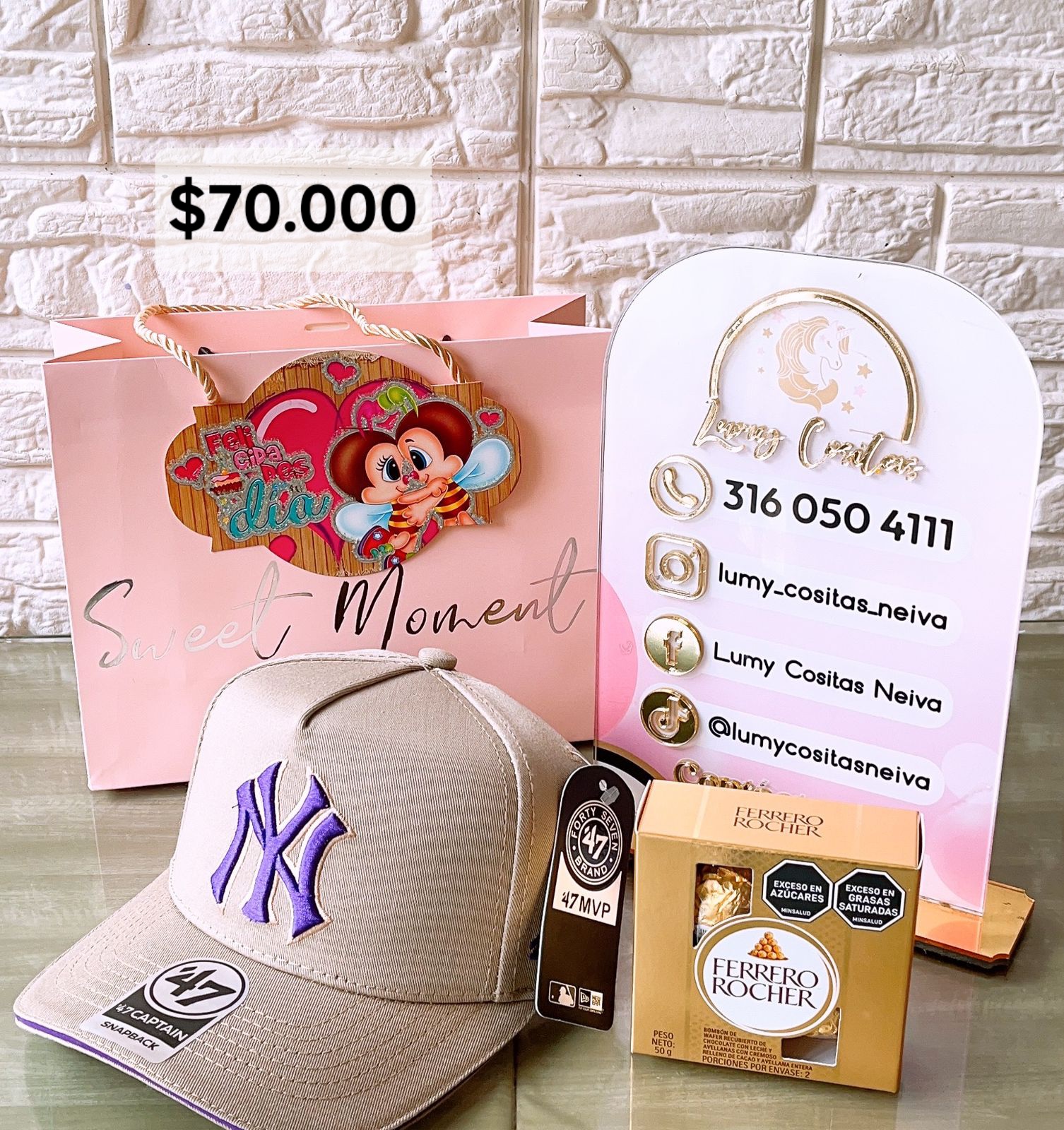 05.GORRA, CHOCOLATE Y BOLSA DE REGALO 🧢 $70.000 🍫