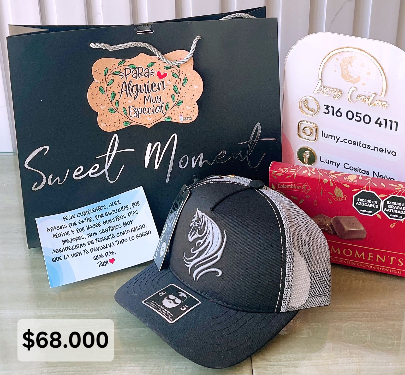 18.GORRA, CHOCOLATE Y BOLSA DE REGALO 🧢 $68.000 🍫