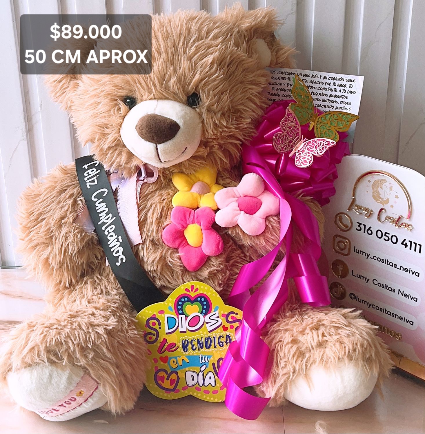 03. PELUCHE DECORADO Y PERFUMADO 🧸CON CINTA PERSONALIZADA 🧸 MOÑO Y CARTA DEDICATORIA. 😍