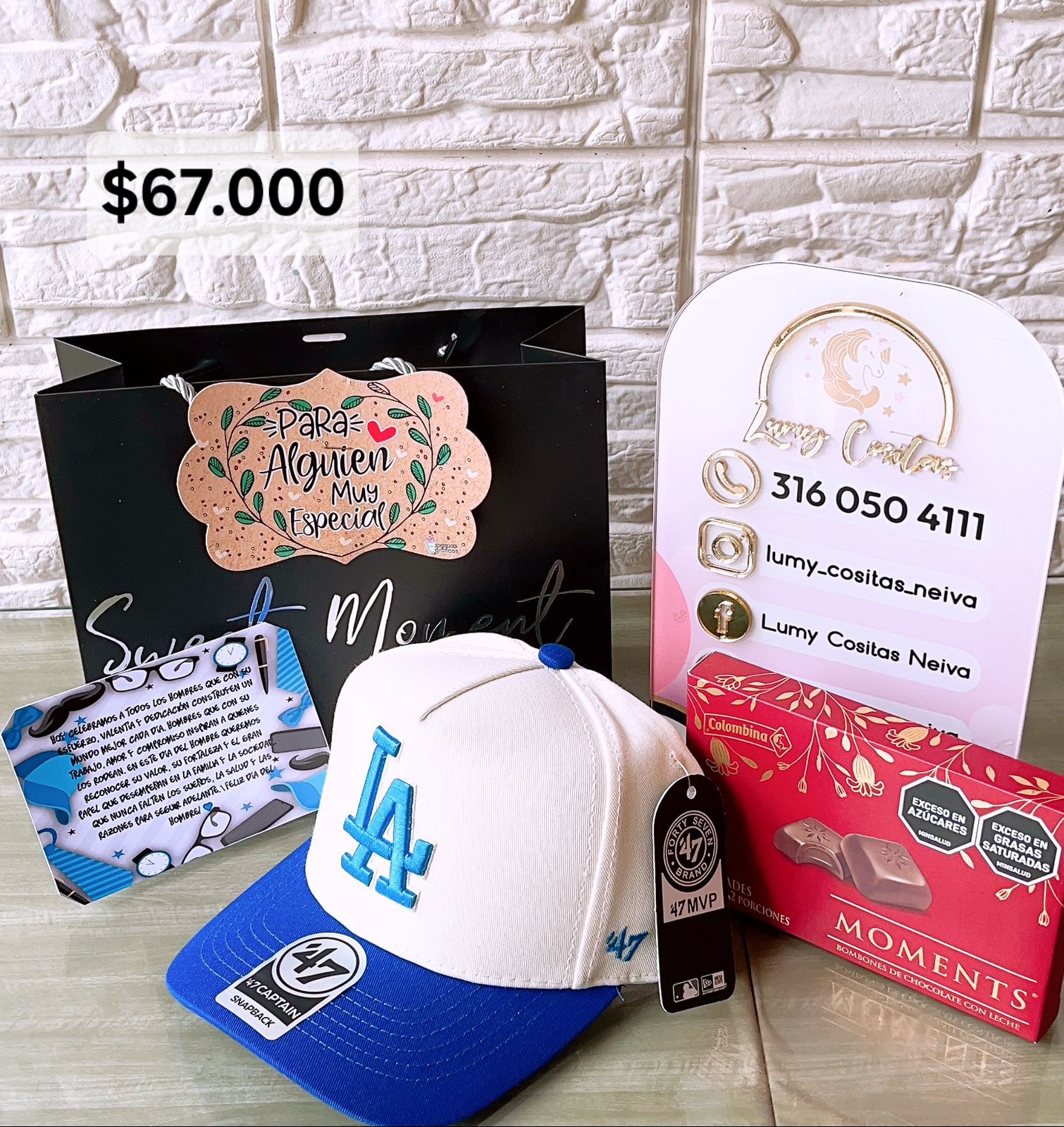 03.GORRA, CHOCOLATE Y BOLSA DE REGALO 🧢 $67.000 🍫