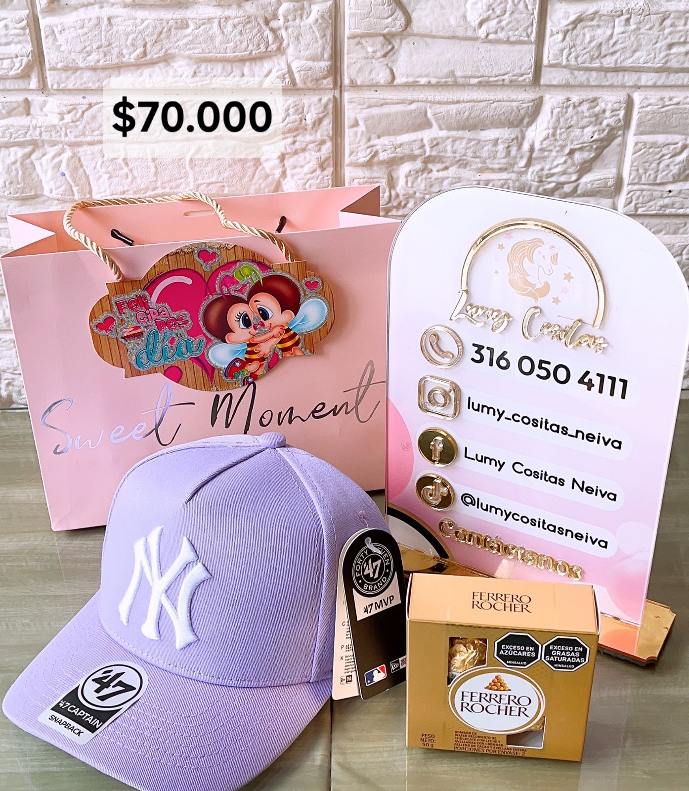 01.GORRA, CHOCOLATE Y BOLSA DE REGALO 🧢 $70.000 🍫